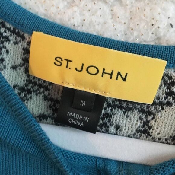 St. John Colorblock Leopard Zip Up Wool Blend Sweater Medium Long Sleeve Gray - Picture 4 of 7